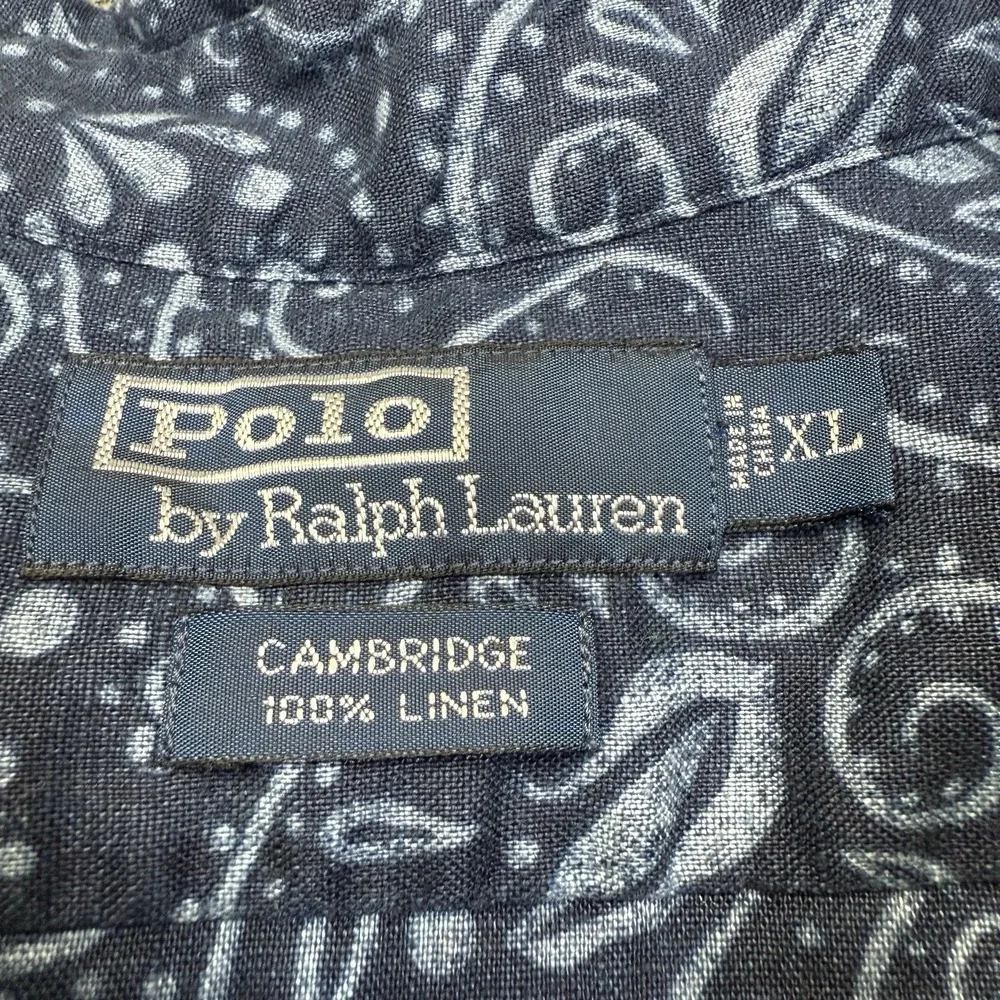 Vtg Polo Ralph Lauren Cambridge Linen Shirt Men's‎ XL Blue Paisley 1/2 Button Up